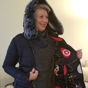 Reversible Puffy Coat in Black or Geo Black & Red